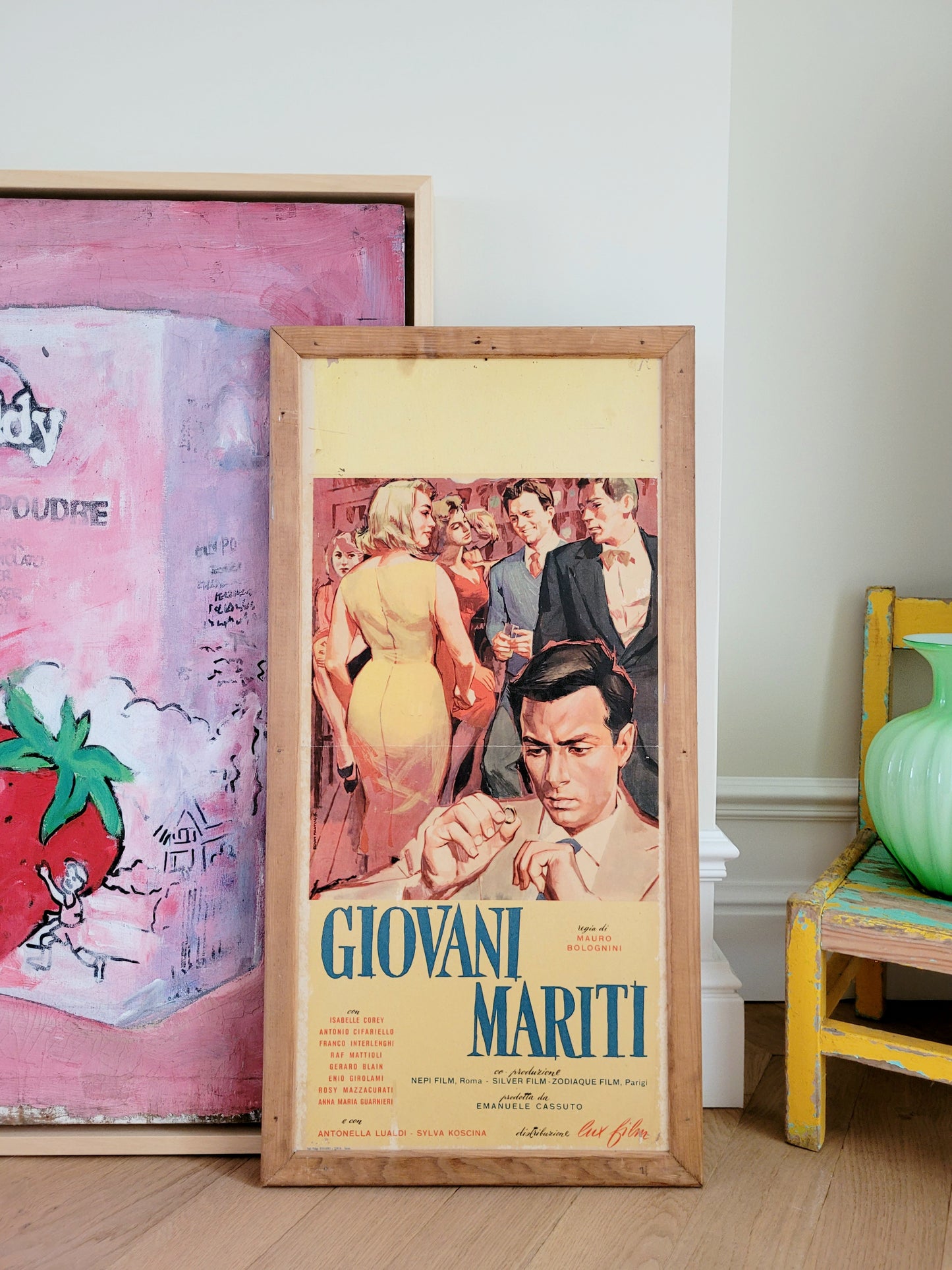 front view of an Italian movie poster of "Giovani Mariti Young Husbands from the golden age of Italian cinema