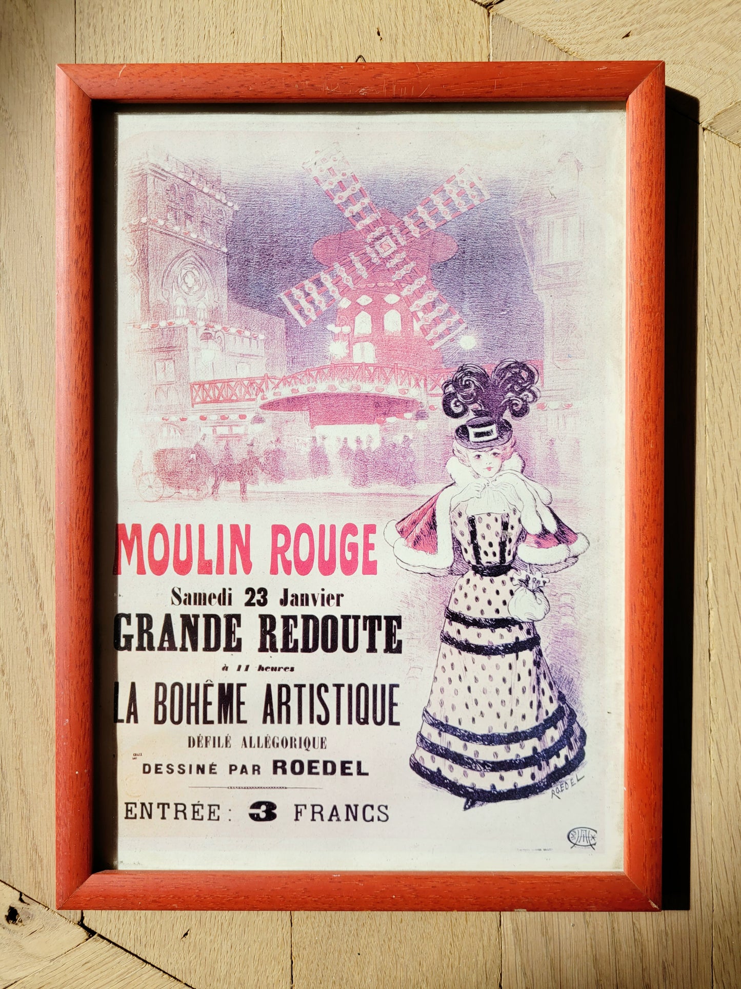 top view of a parisian Moulin Rouge poster (incl. frame)