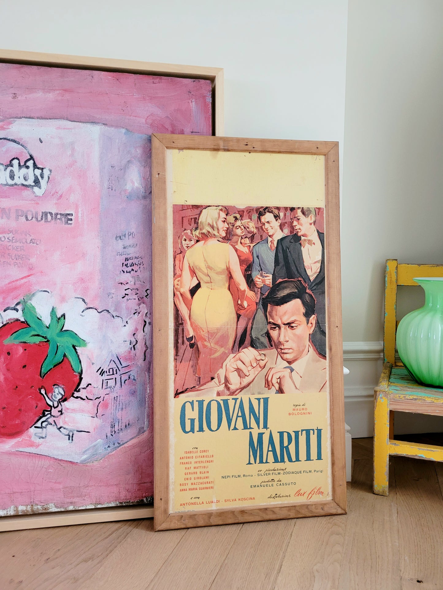 side view of an Italian movie poster of "Giovani Mariti Young Husbands from the golden age of Italian cinema