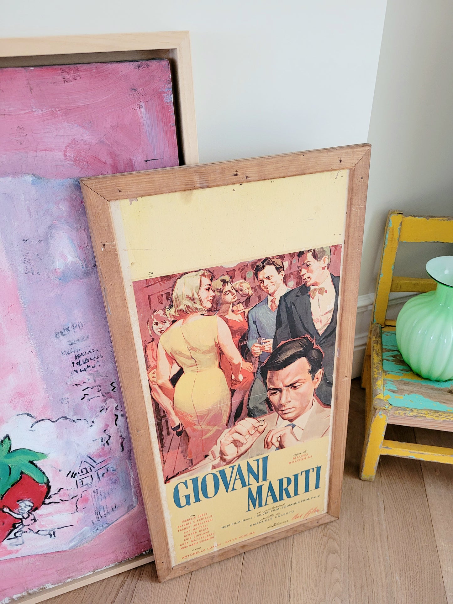 top view of an Italian movie poster of "Giovani Mariti Young Husbands from the golden age of Italian cinema