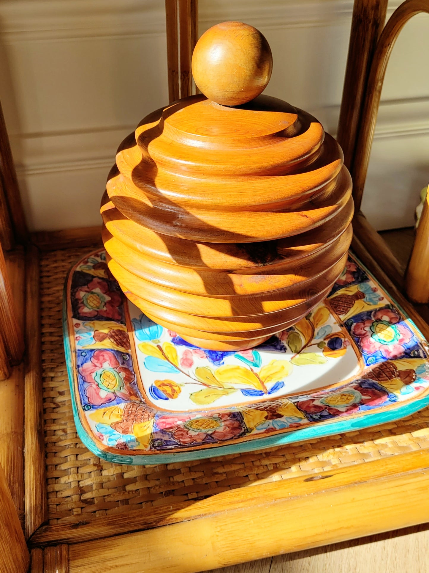 vintage wooden bonbonniere with lid, repurposed from an old tobacco jar