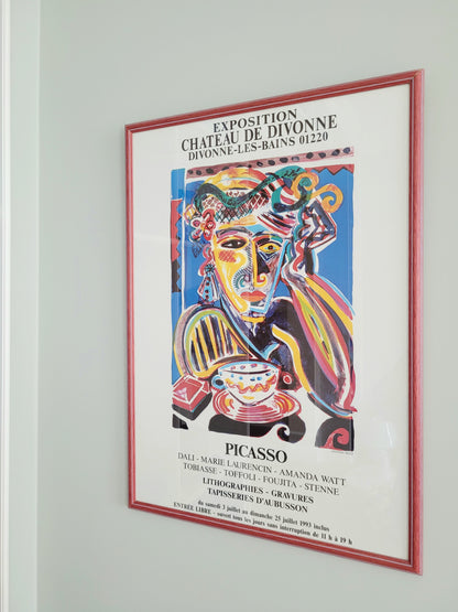 side view of a 1993 art exhibition poster for artists like Picasso, Amanda Watt, Dali, Marie Laurencin, Divonne-les-Bains, France