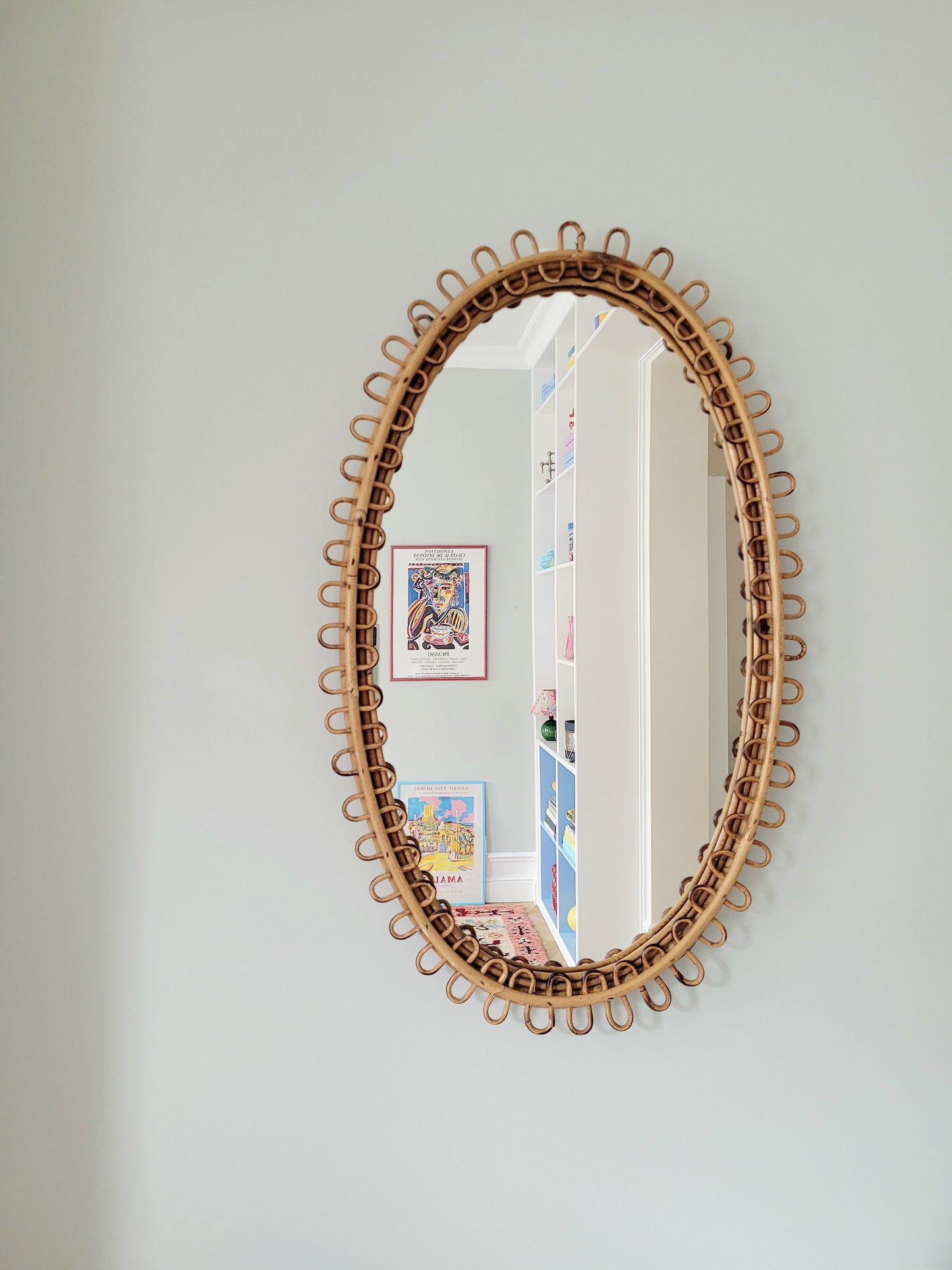 mirror view by Franco Albini  of a 1993 art exhibition poster for artists like Picasso, Amanda Watt, Dali, Marie Laurencin, Divonne-les-Bains, France