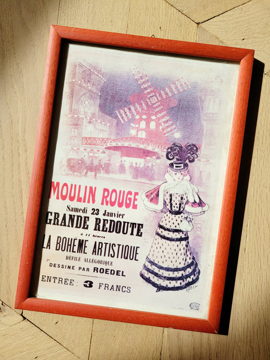 top view of a parisian Moulin Rouge poster (incl. frame)