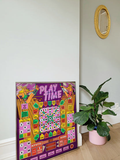 full view of a vibrant retro arcade game back panel display made in Belgium
