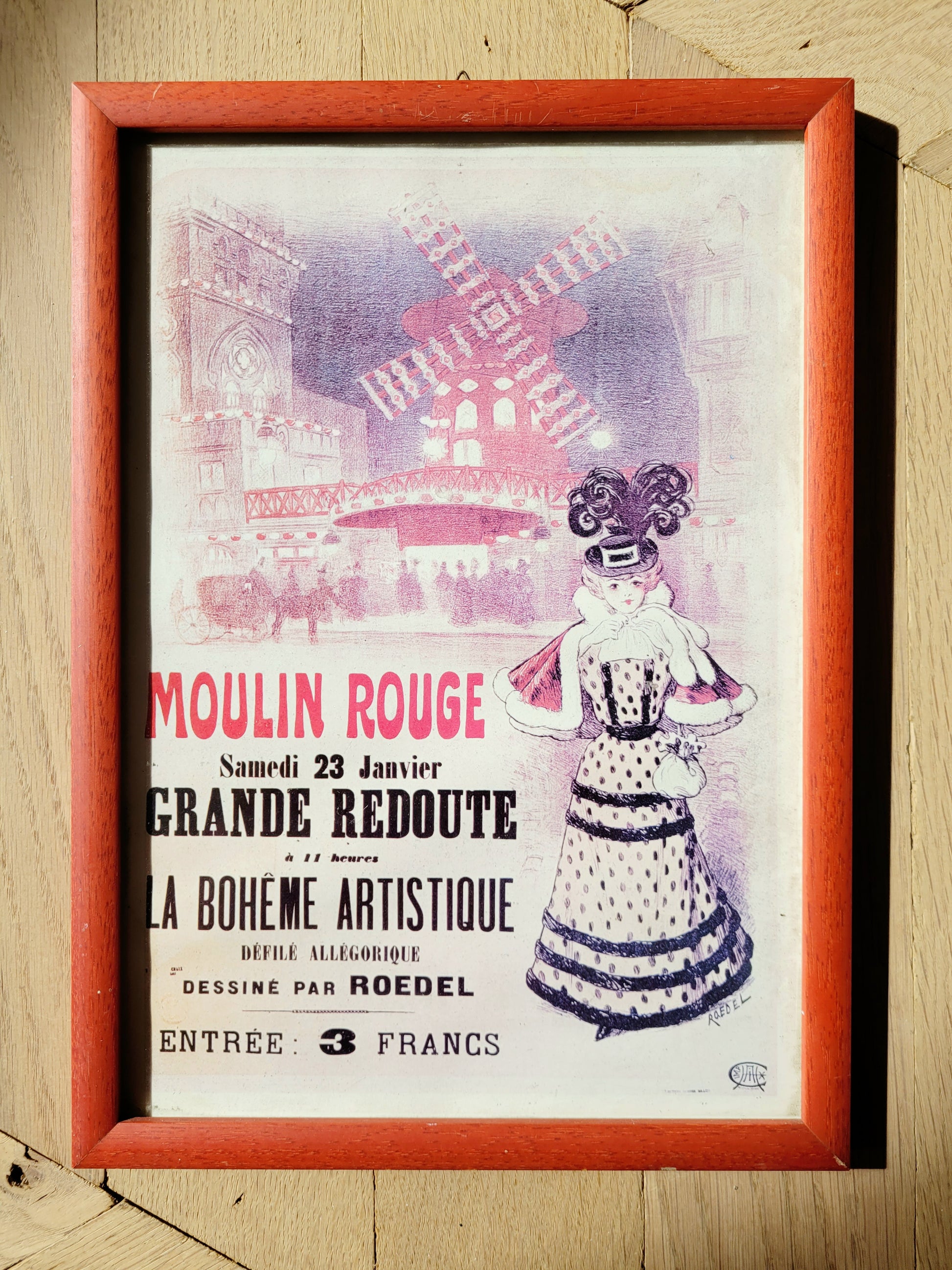 top view of a parisian Moulin Rouge poster (incl. frame)