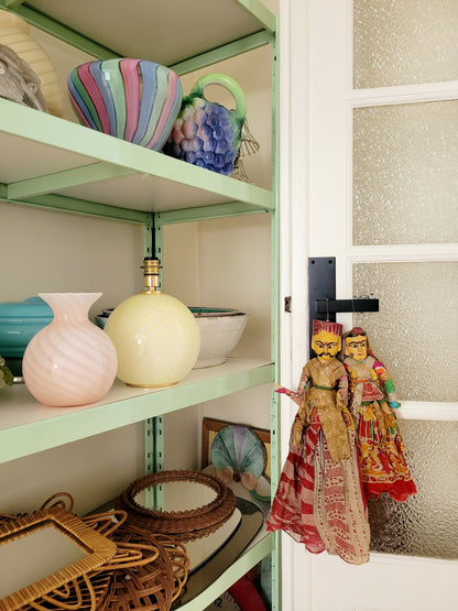 two vintage Asian textile puppet dolls in vibrant colours