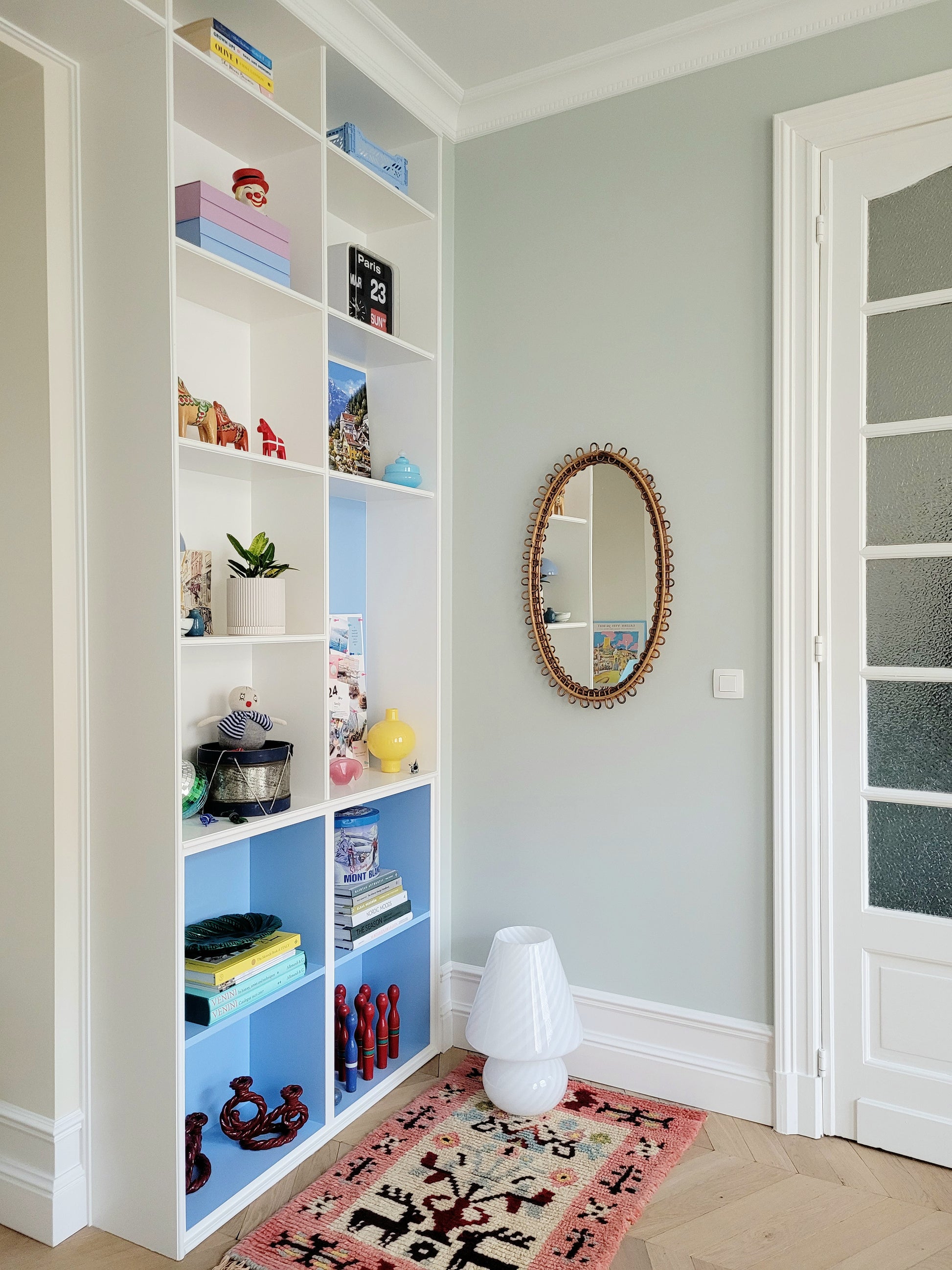 overview of a large vintage oval bamboo loop mirror from Franco Albini
