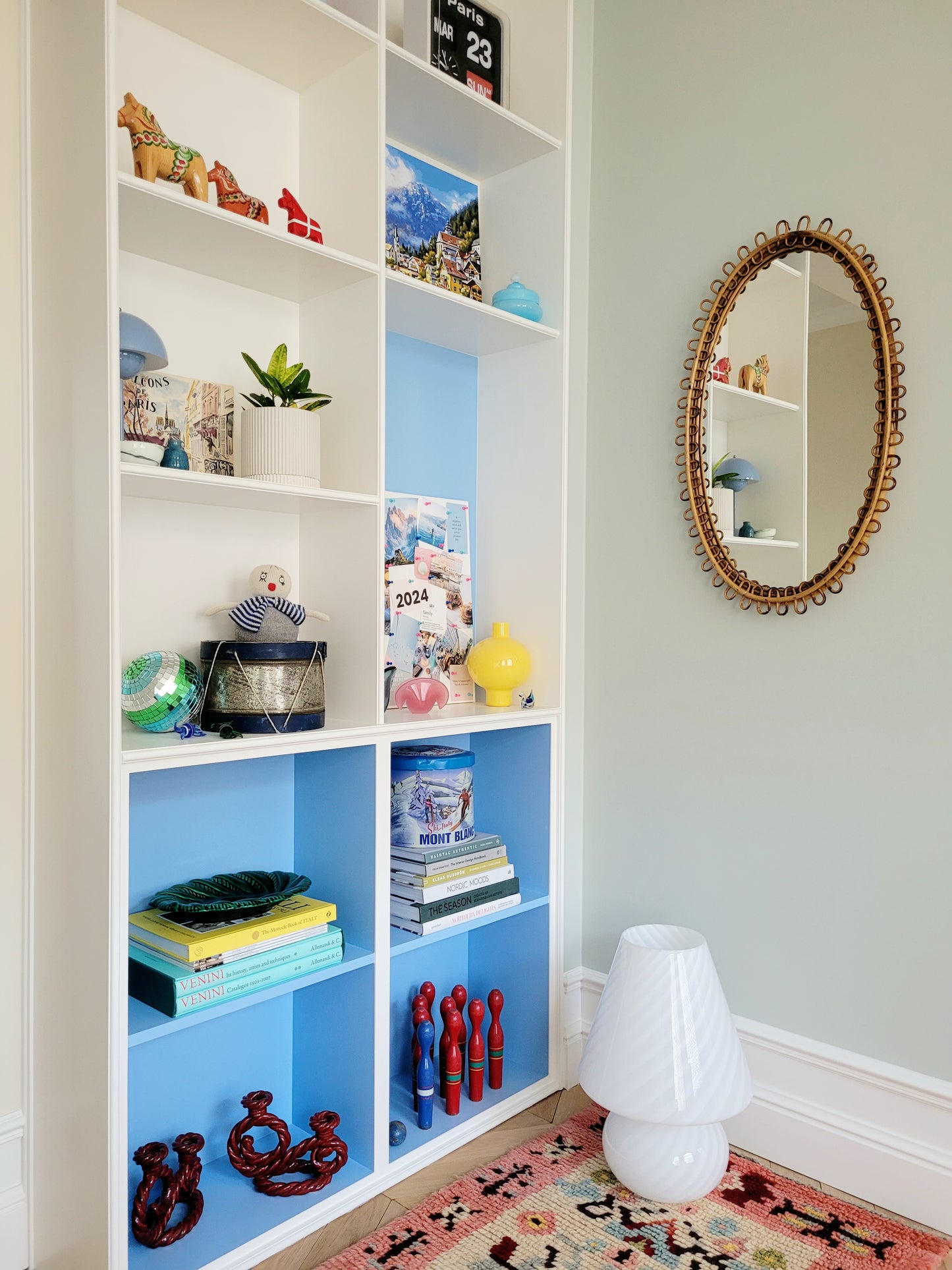 side view of a large vintage oval bamboo loop mirror from Franco Albini