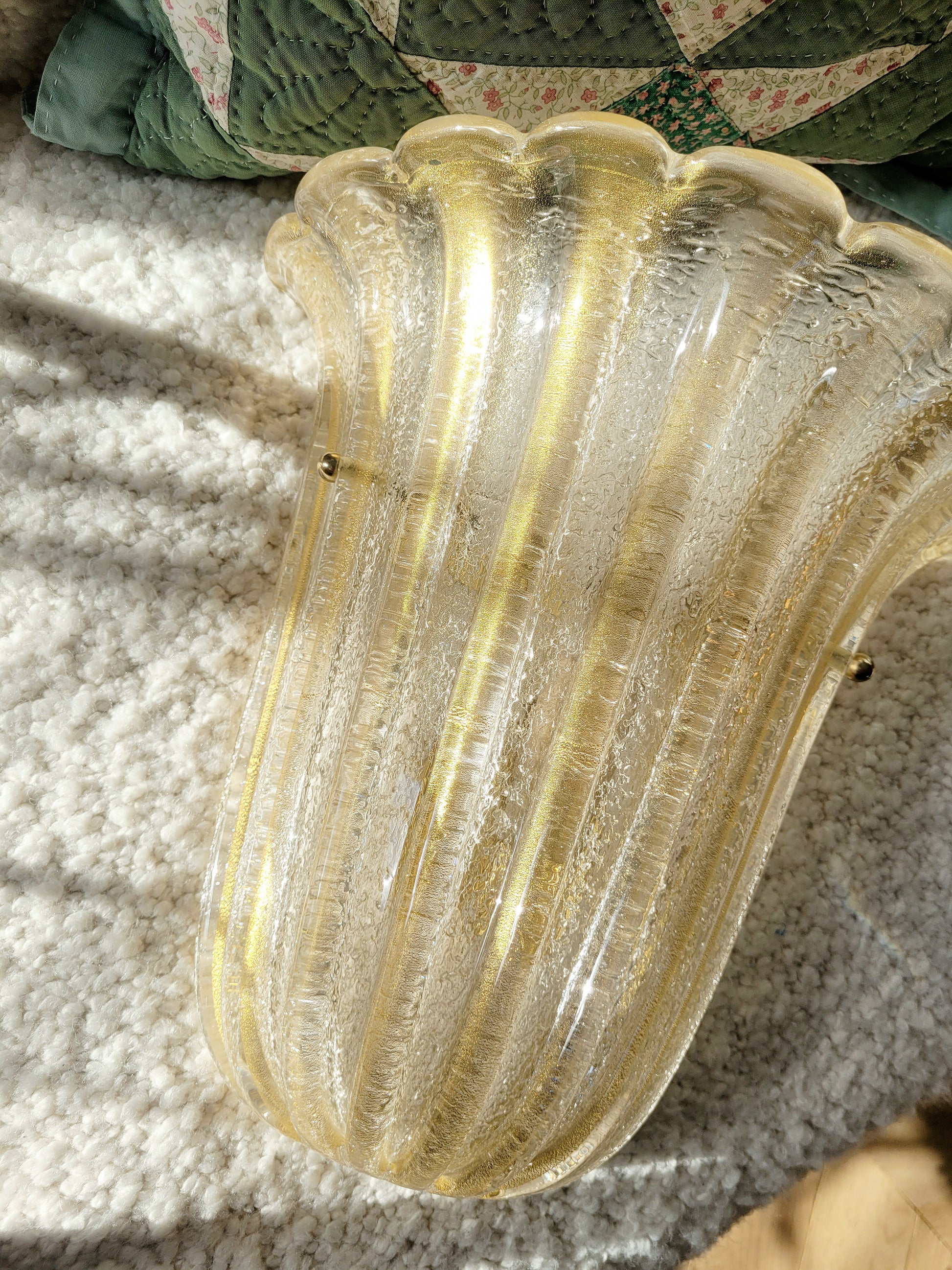 top view of a Barovier & Toso Murano glass wall lamp with a leaf design. 