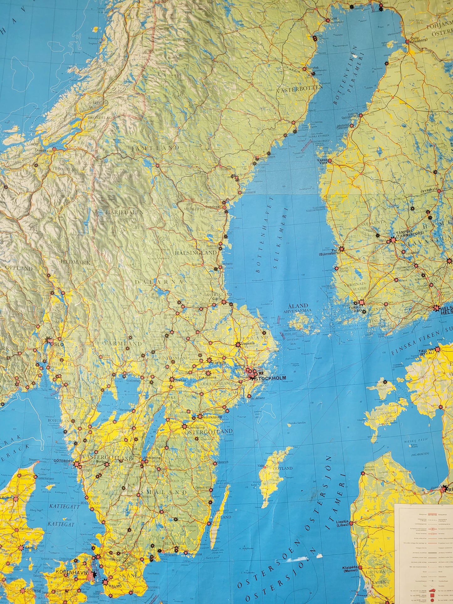 detail of a large historic school map of the Nordic countries 