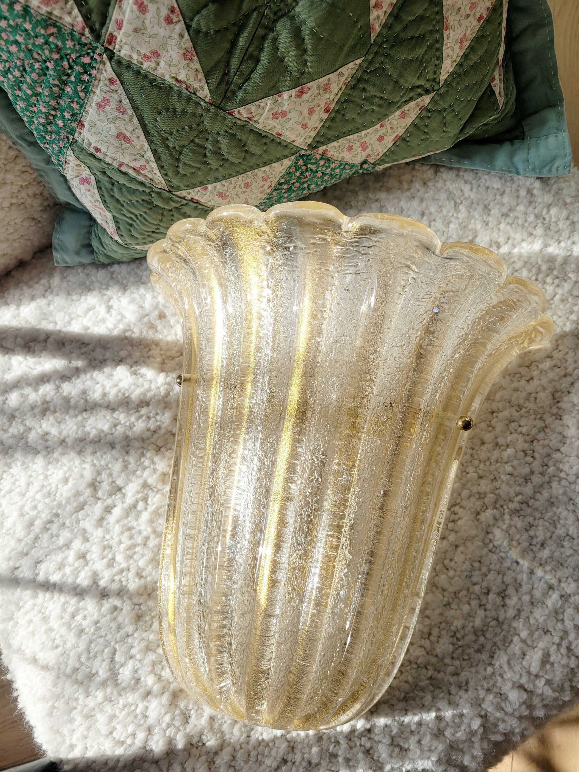 top view of a Barovier & Toso Murano glass wall lamp with a leaf design. 