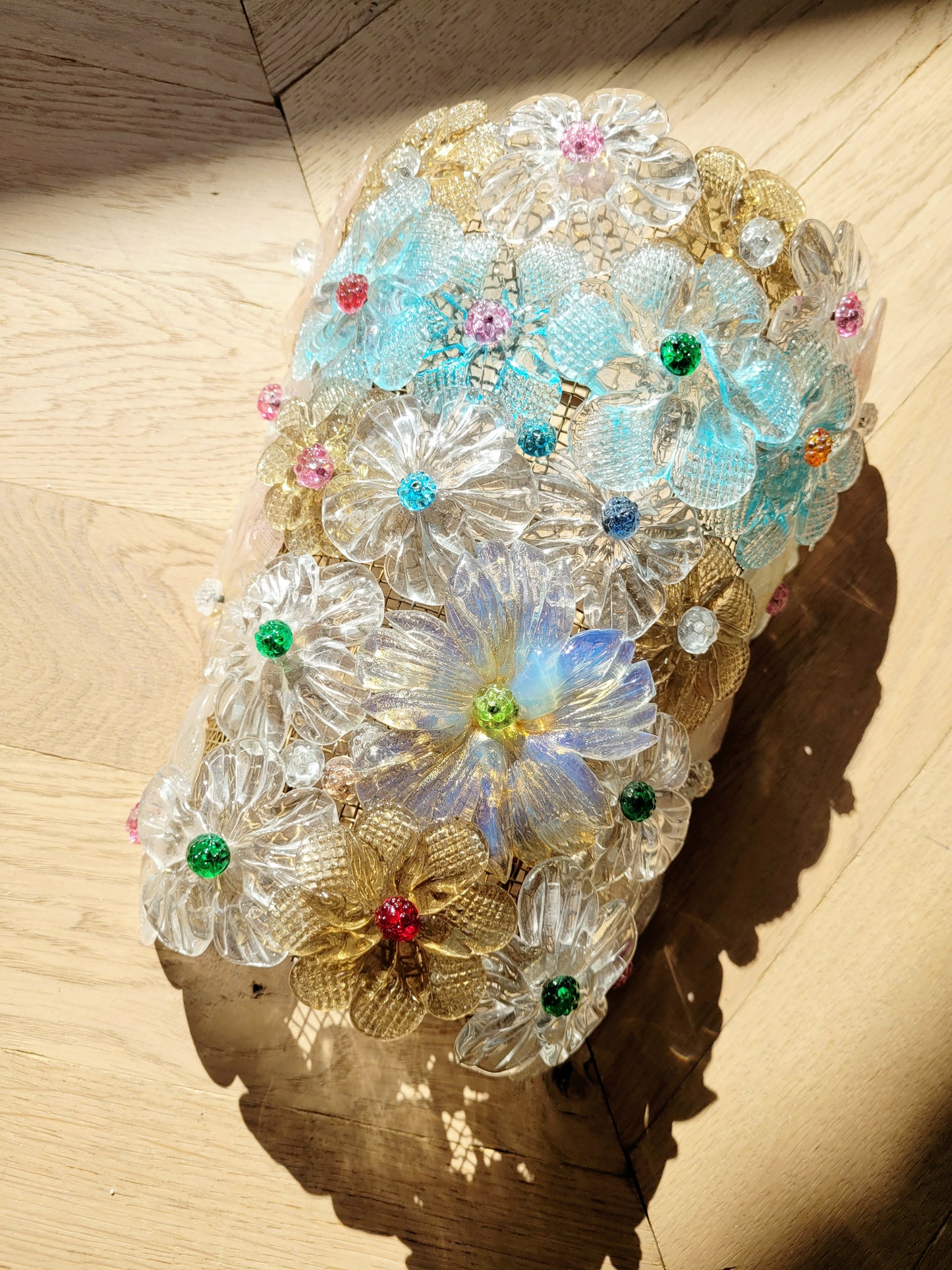 a Seguso vintage Murano flower wall lamp or sconce with colourful glass petals