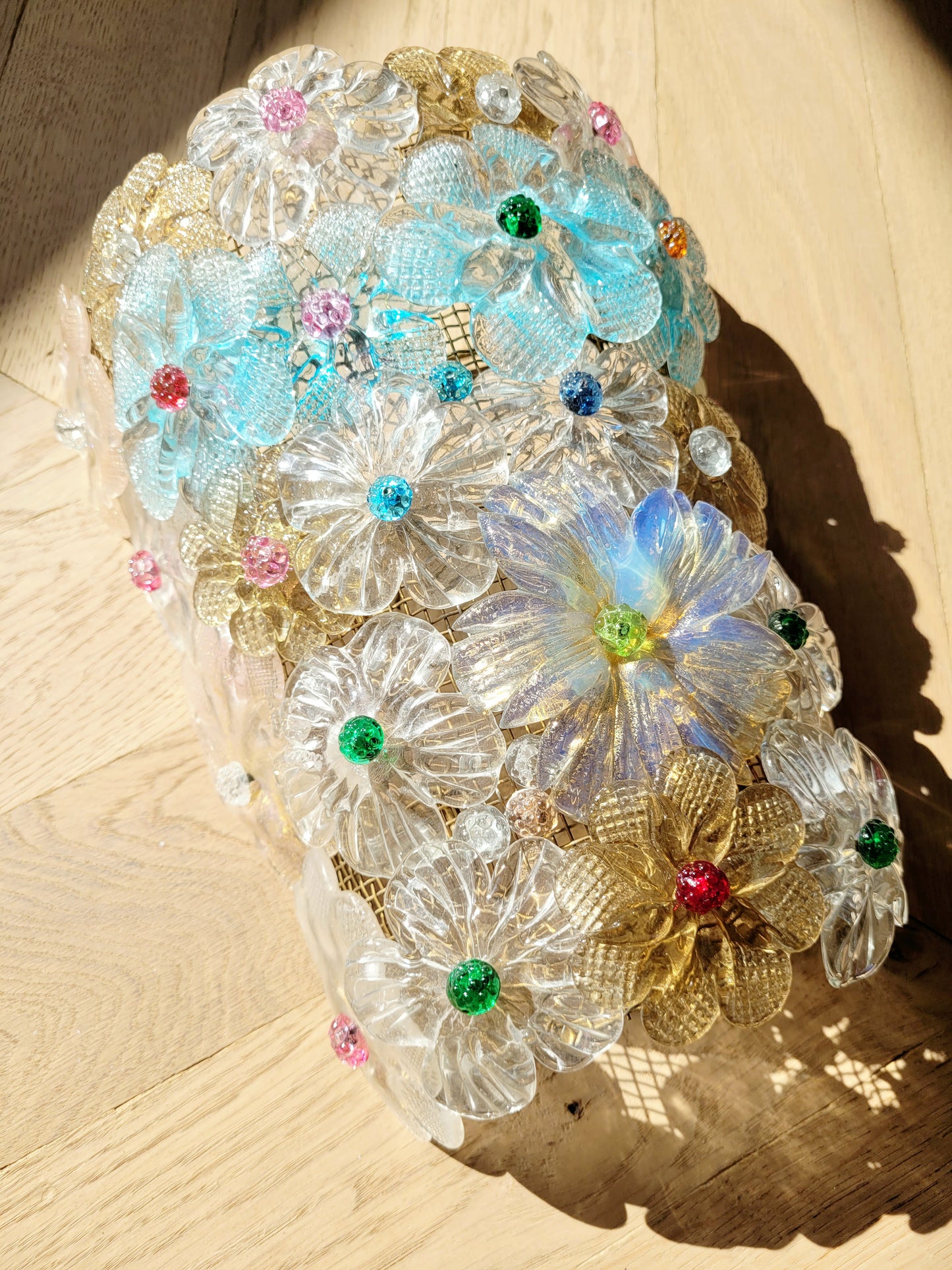 a Seguso vintage Murano flower wall lamp or sconce with colourful glass petals