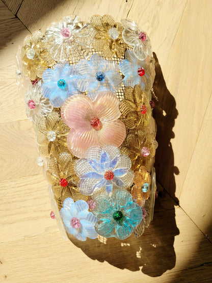 a Seguso vintage Murano flower wall lamp or sconce with colourful glass petals
