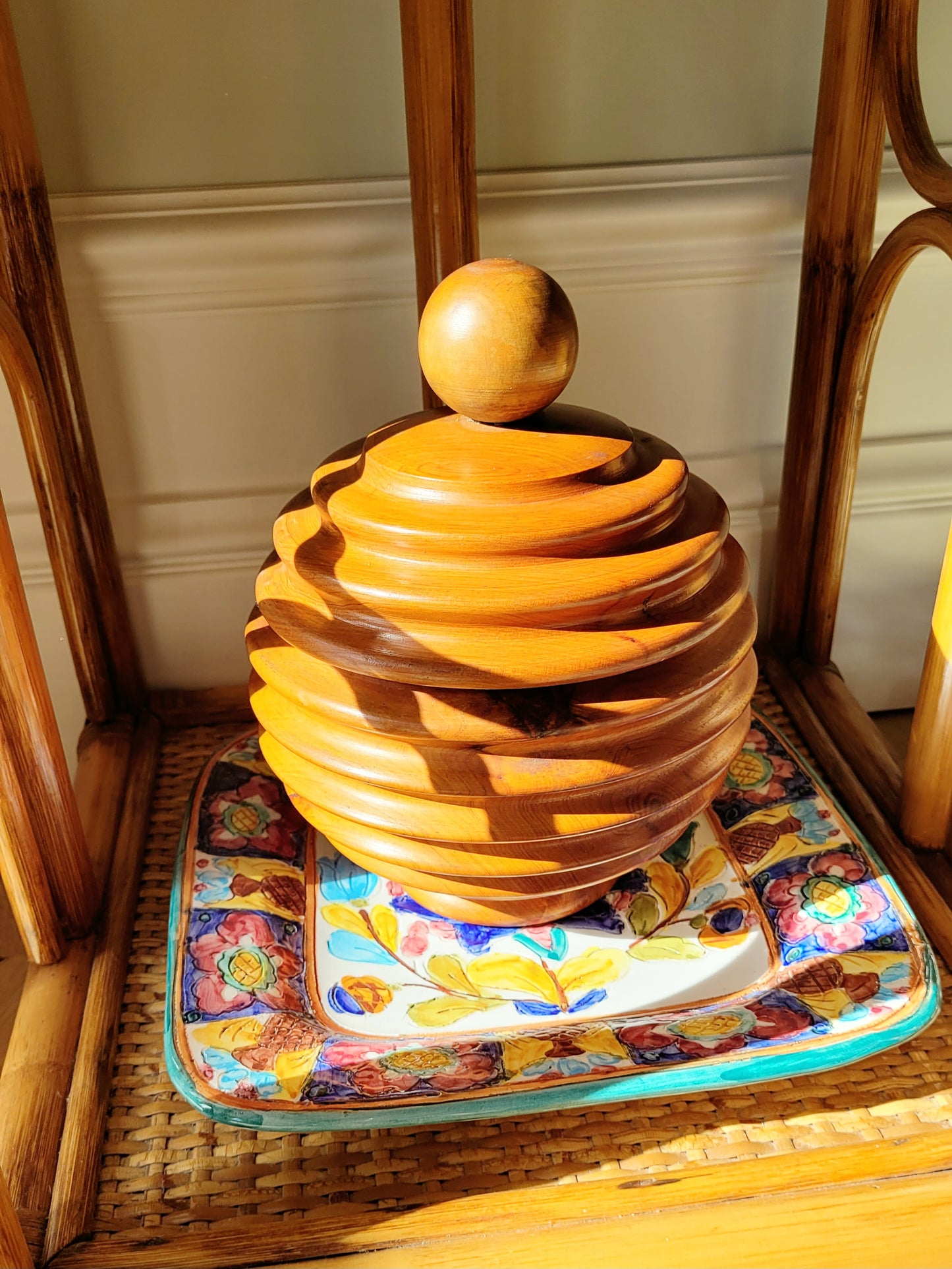 hand-turned vintage wooden bonbonniere with lid, repurposed from an old tobacco jar