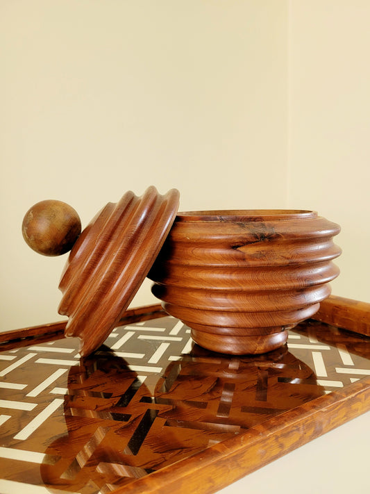 hand-turned vintage wooden bonbonniere with lid, repurposed from an old tobacco jar
