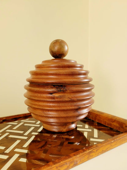 hand-turned vintage wooden bonbonniere with lid, repurposed from an old tobacco jar