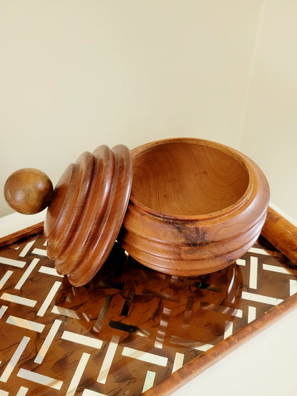 hand-turned vintage wooden bonbonniere with lid, repurposed from an old tobacco jar