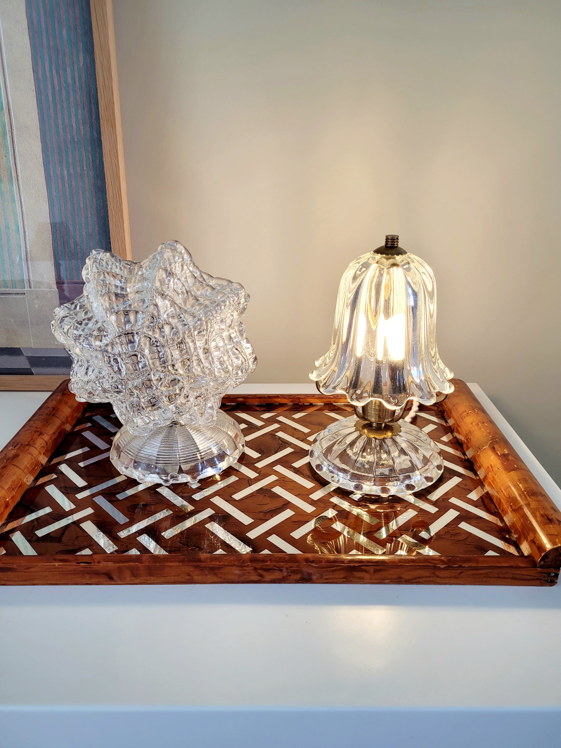 full view of some vintage Murano glass table lamps