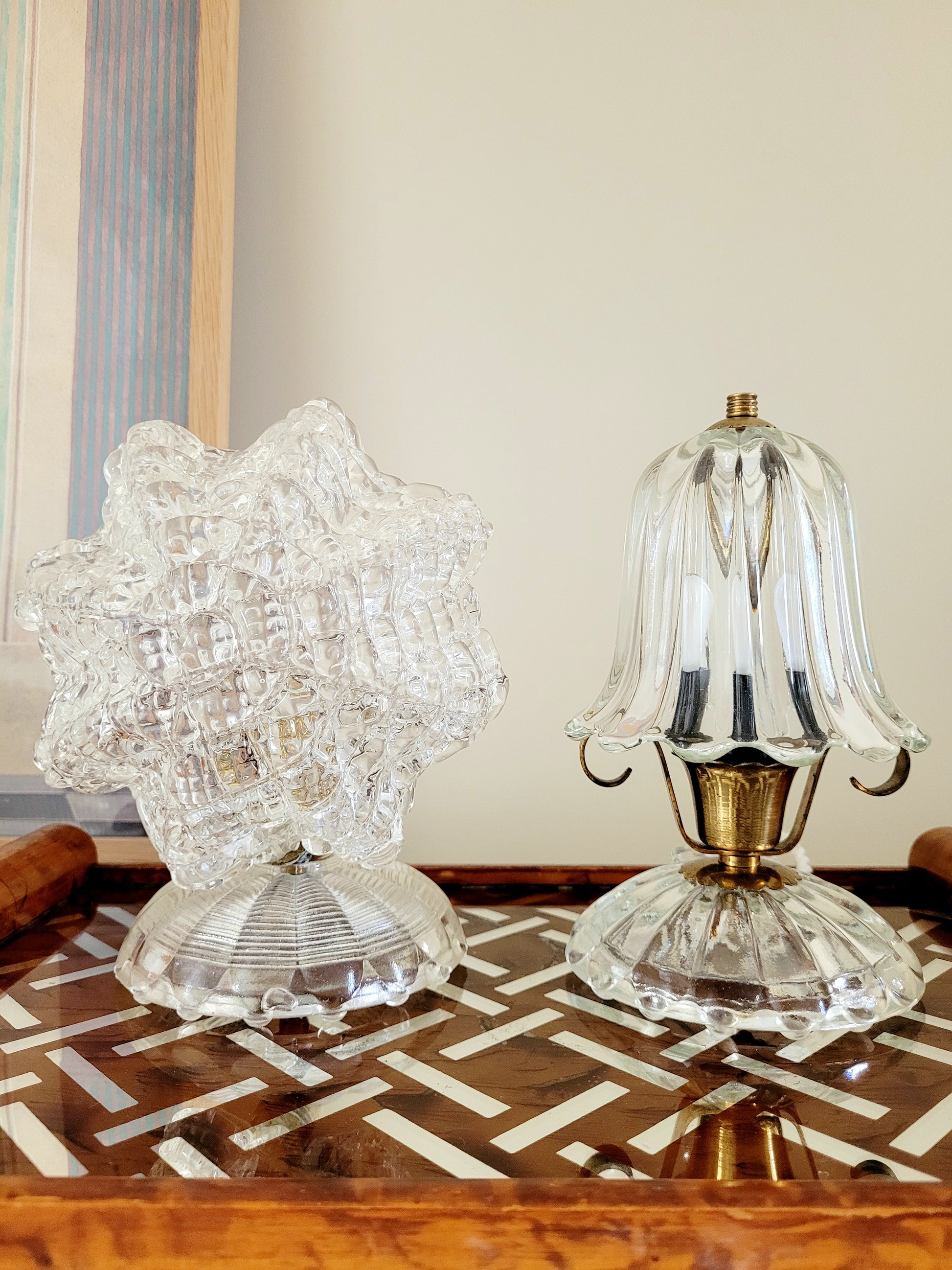 full view of some vintage Murano glass table lamps