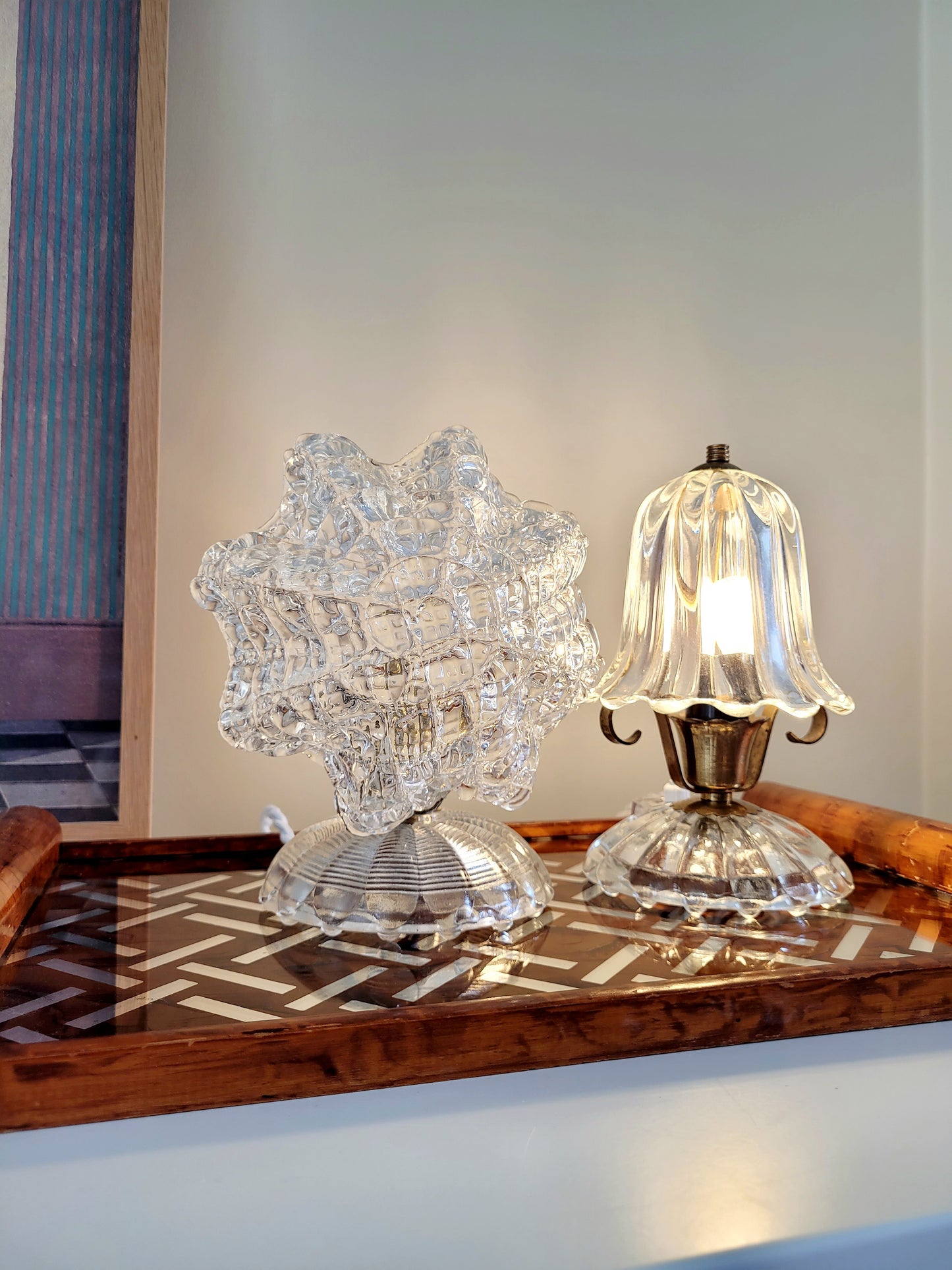 full view of some vintage Murano glass table lamps