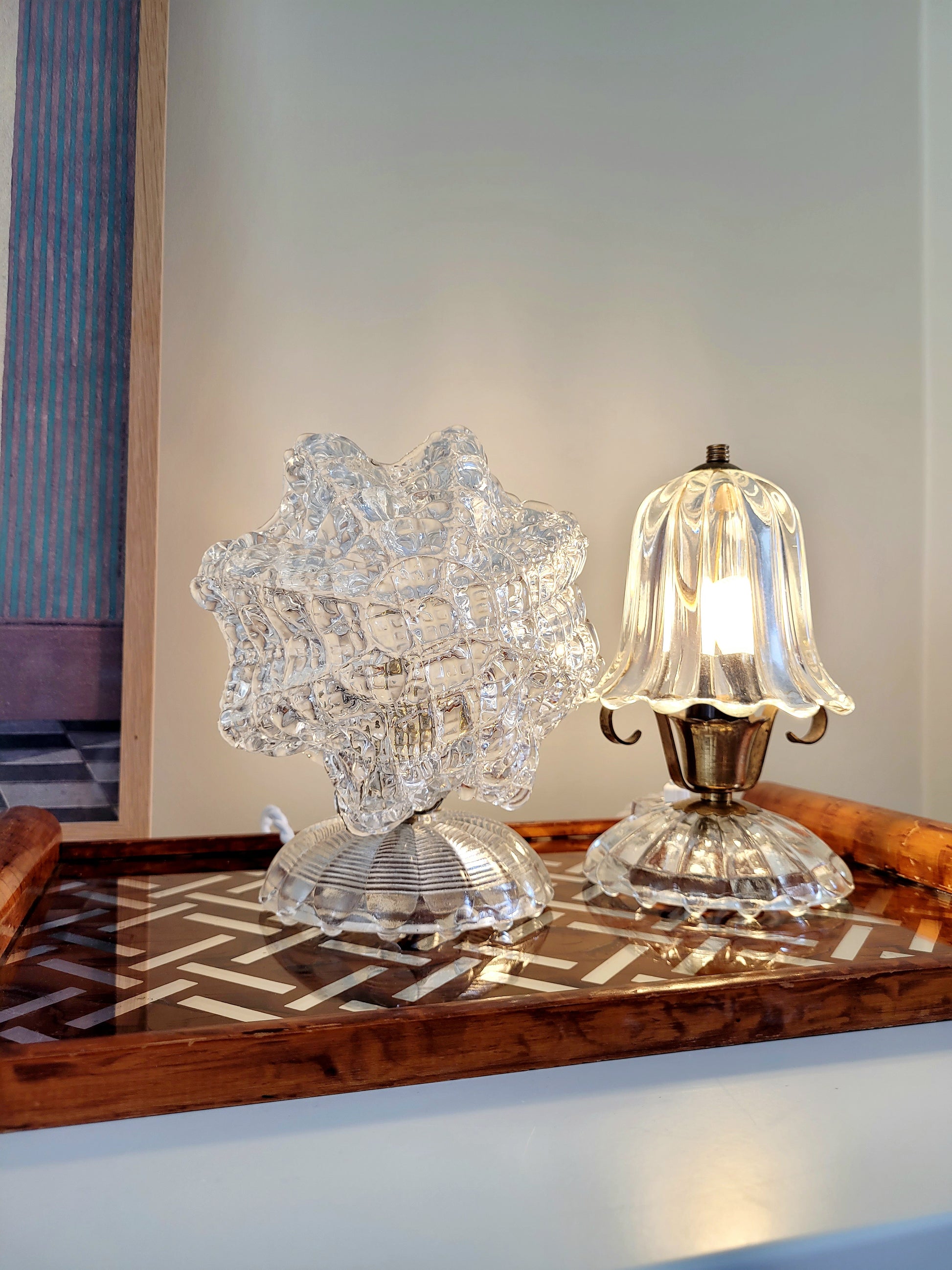 full view of some vintage Murano glass table lamps