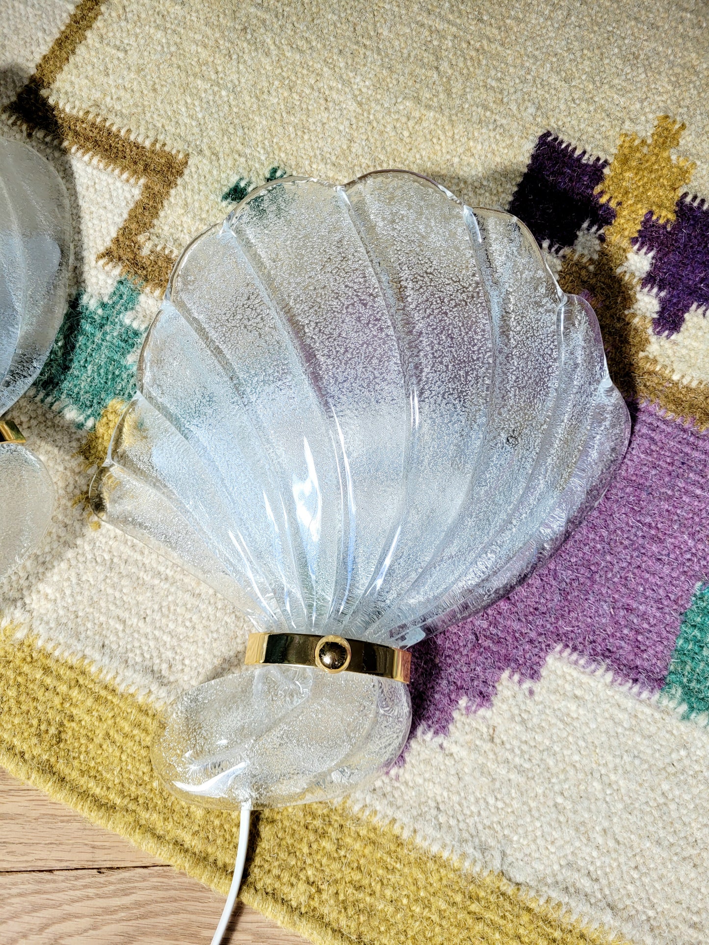 top view of a pair of vintage Murano seashell wall lights