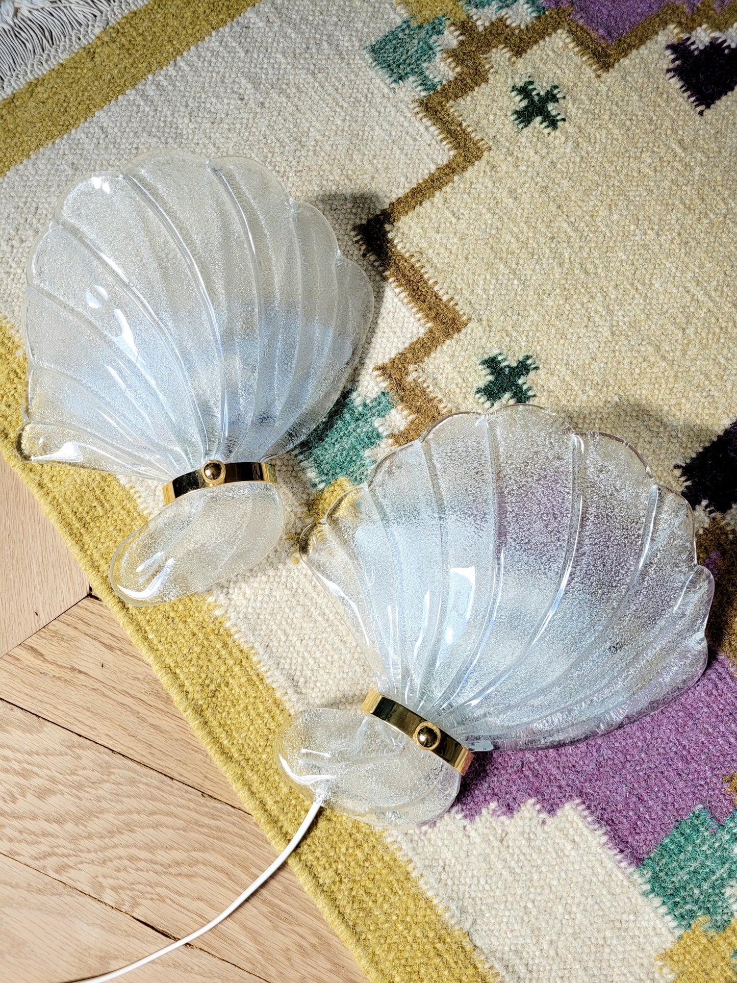 top view of a pair of vintage Murano seashell wall lights