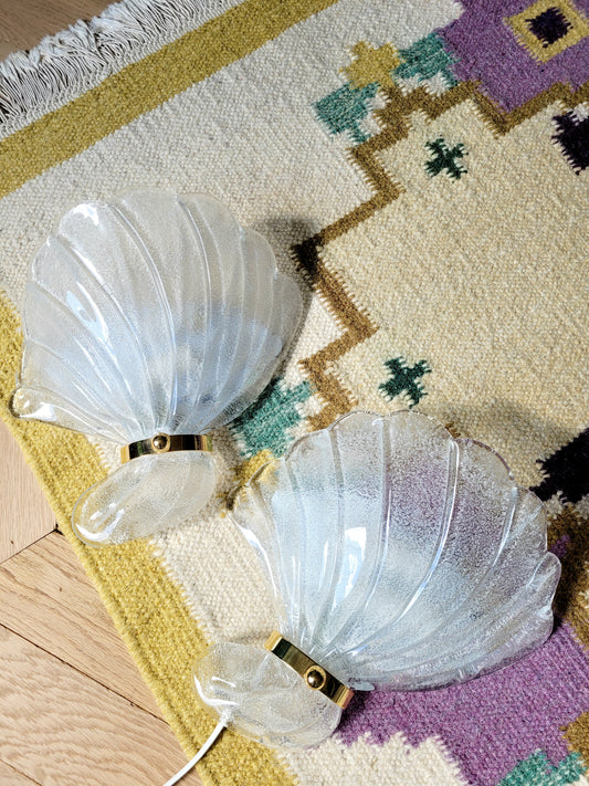 top view of a pair of vintage Murano seashell wall lights