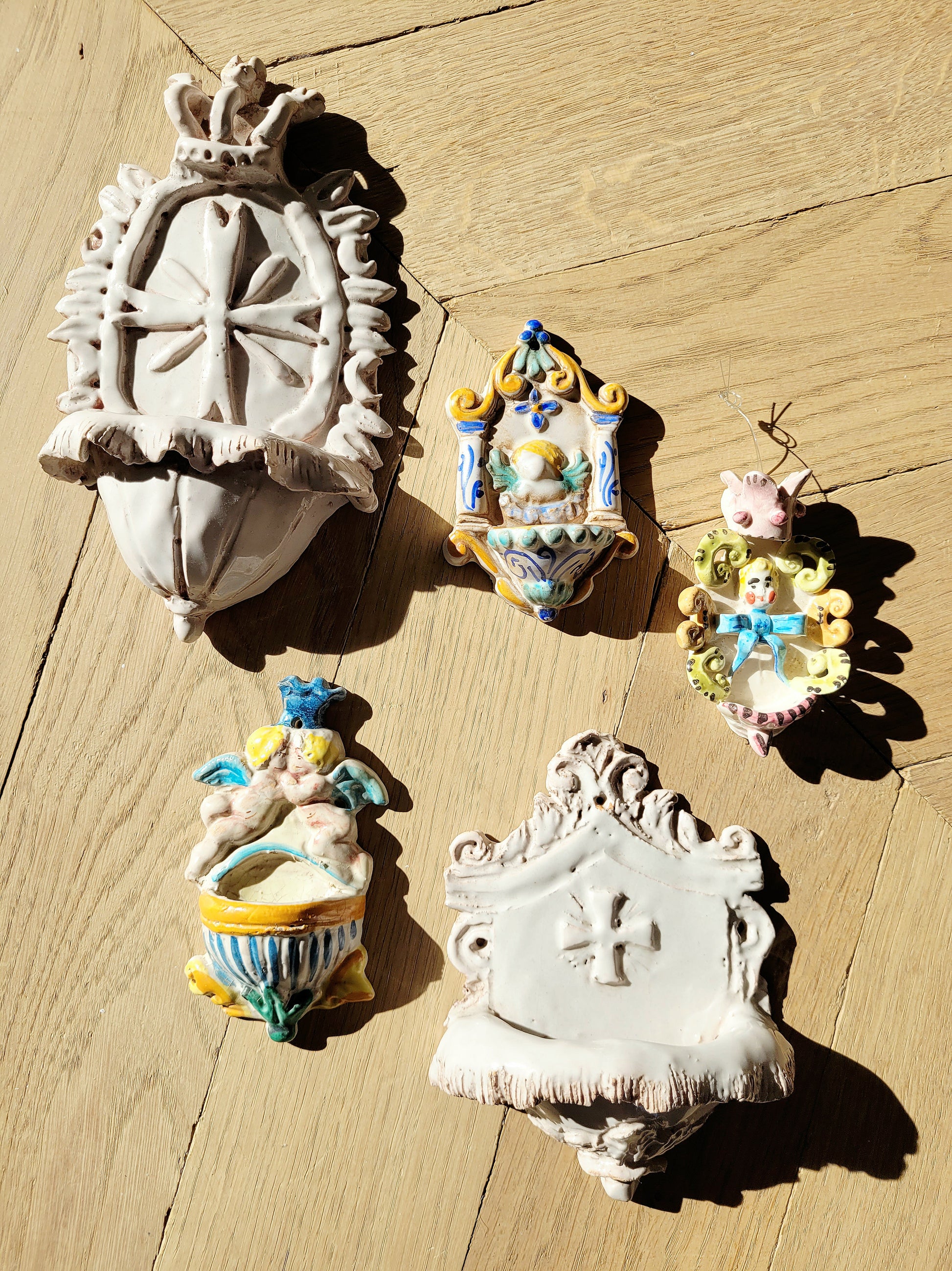 A set of 5 Italian "acquasantiere" (holy water fonts)