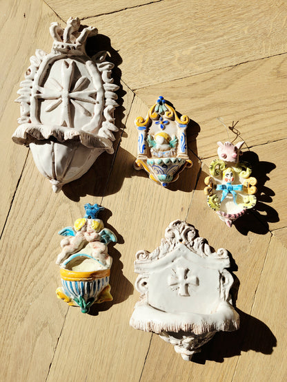 A set of 5 Italian "acquasantiere" (holy water fonts)