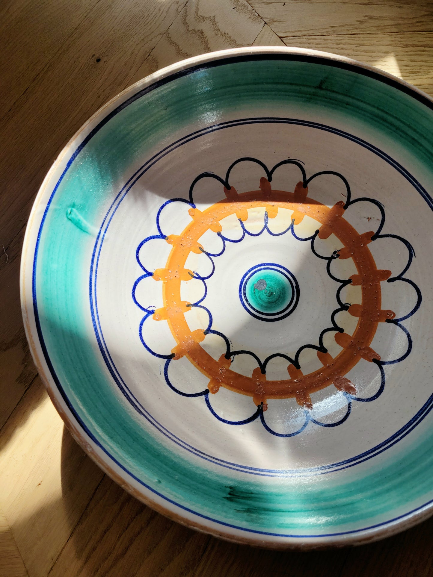 top view of a large Sicilian ceramic Caltagirone bowl