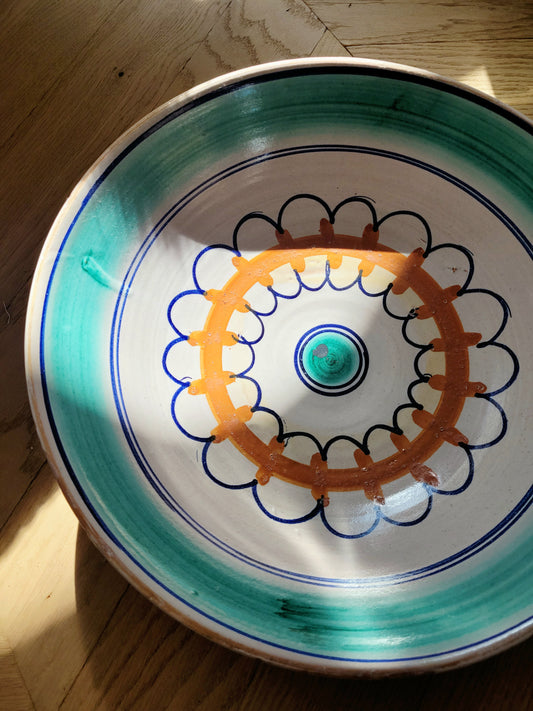 top view of a large Sicilian ceramic Caltagirone bowl