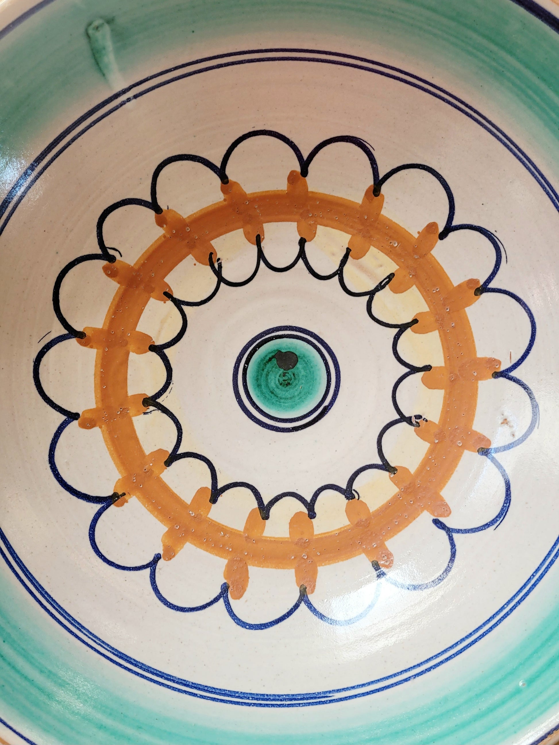detail of a large Sicilian ceramic Caltagirone bowl
