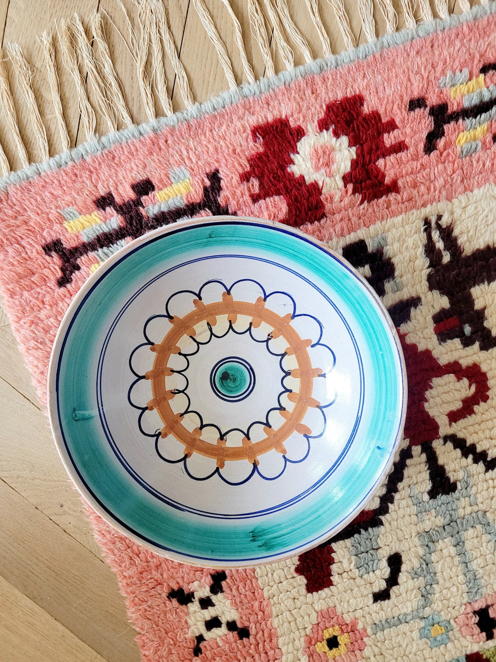 top view of a large Sicilian ceramic Caltagirone bowl
