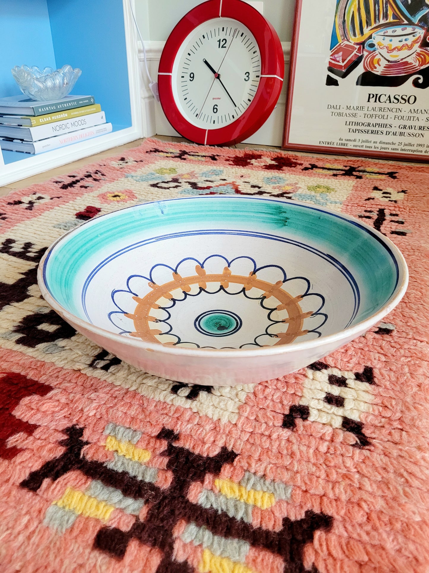 side view of a large Sicilian ceramic Caltagirone bowl