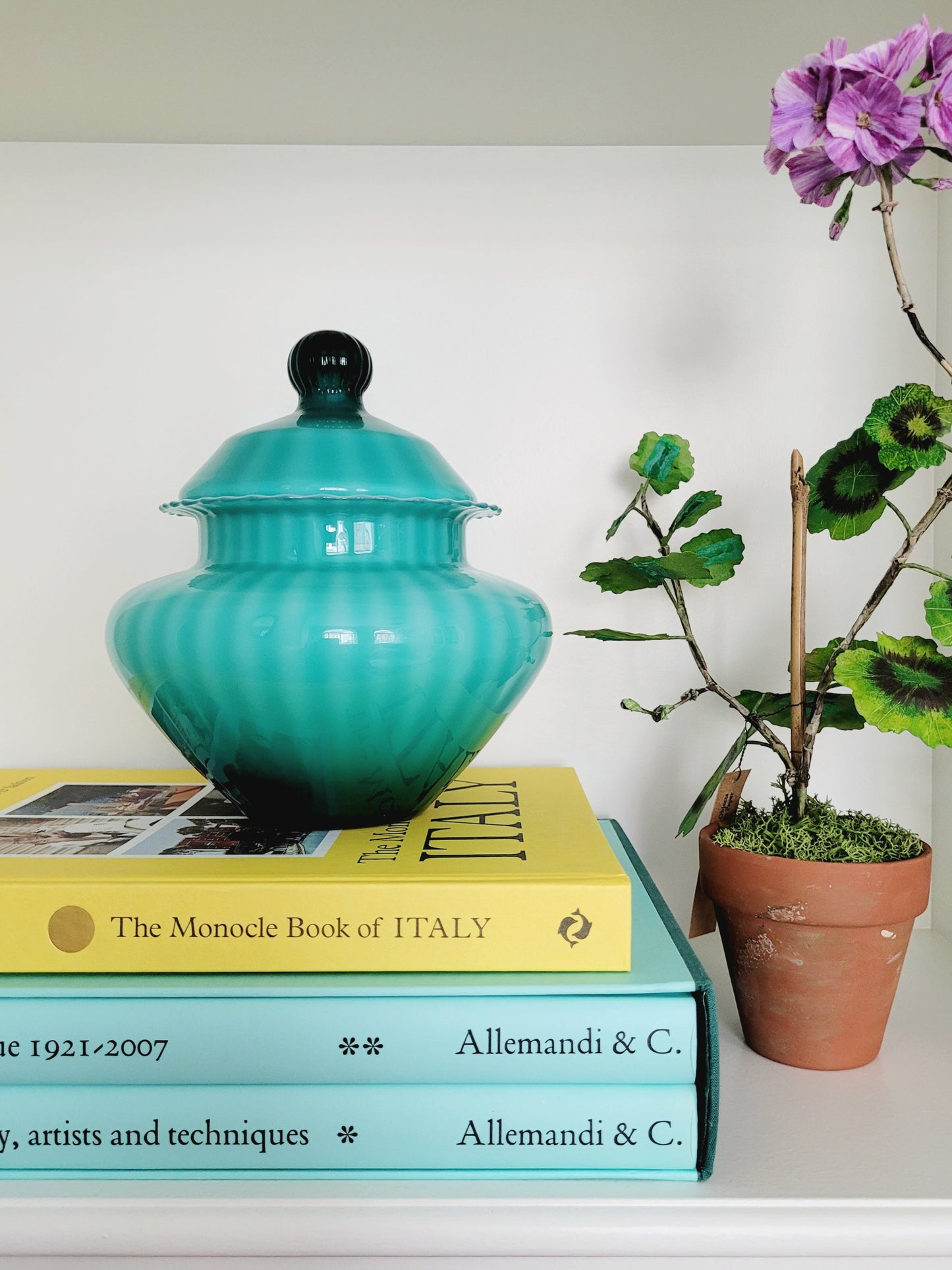 turquoise ribbed Murano bonbonniere
