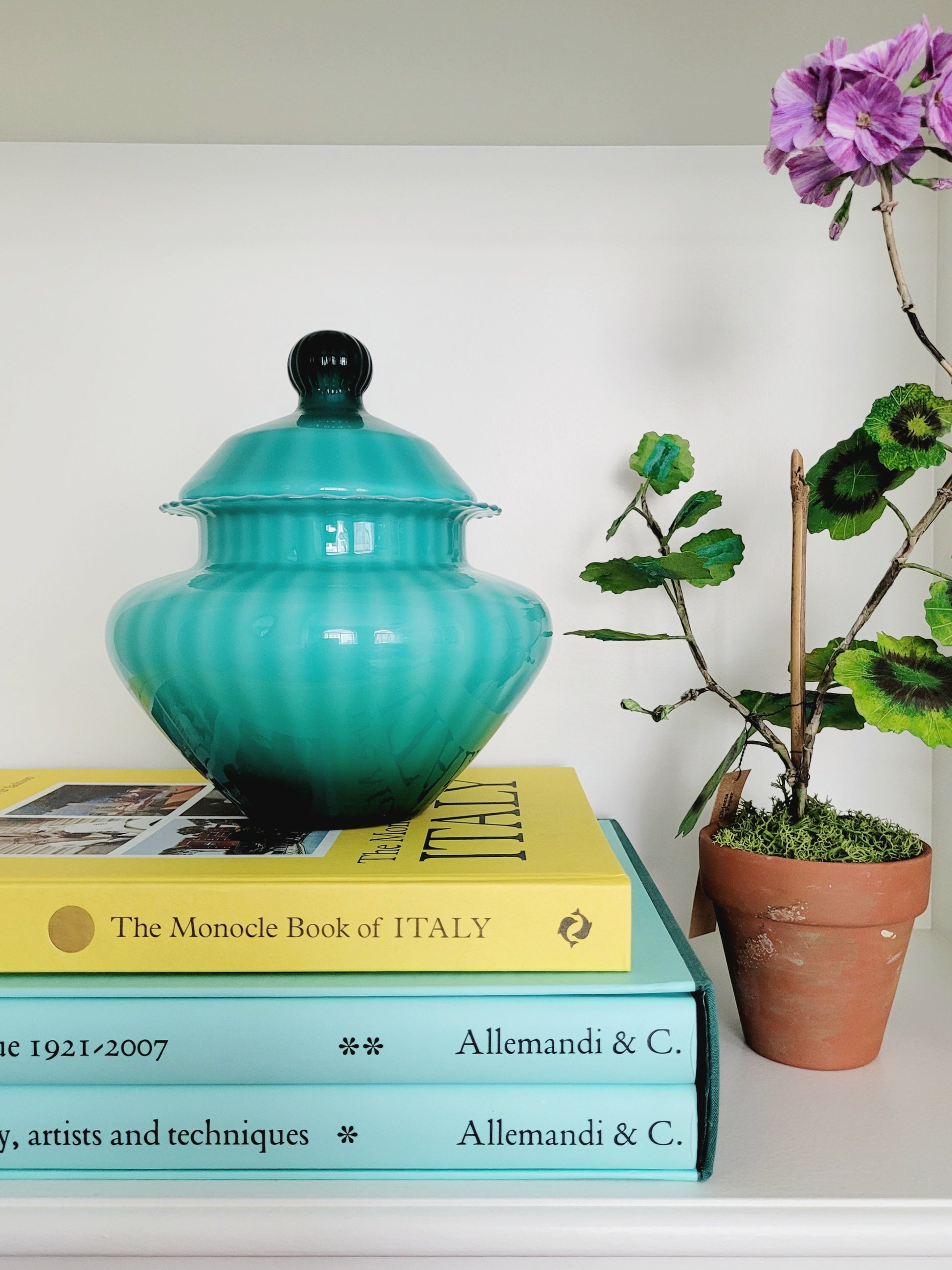 turquoise ribbed Murano bonbonniere