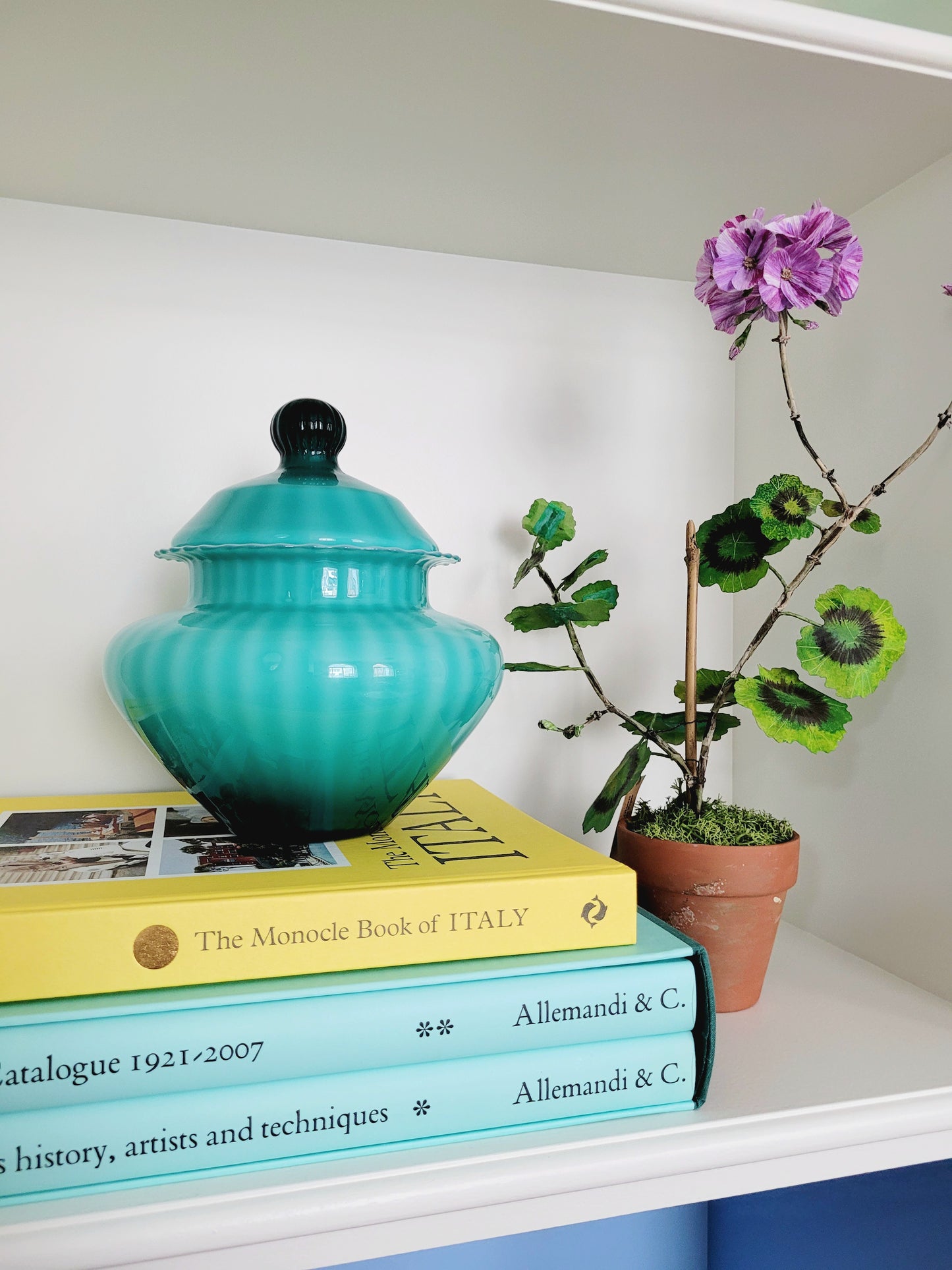 turquoise ribbed Murano bonbonniere