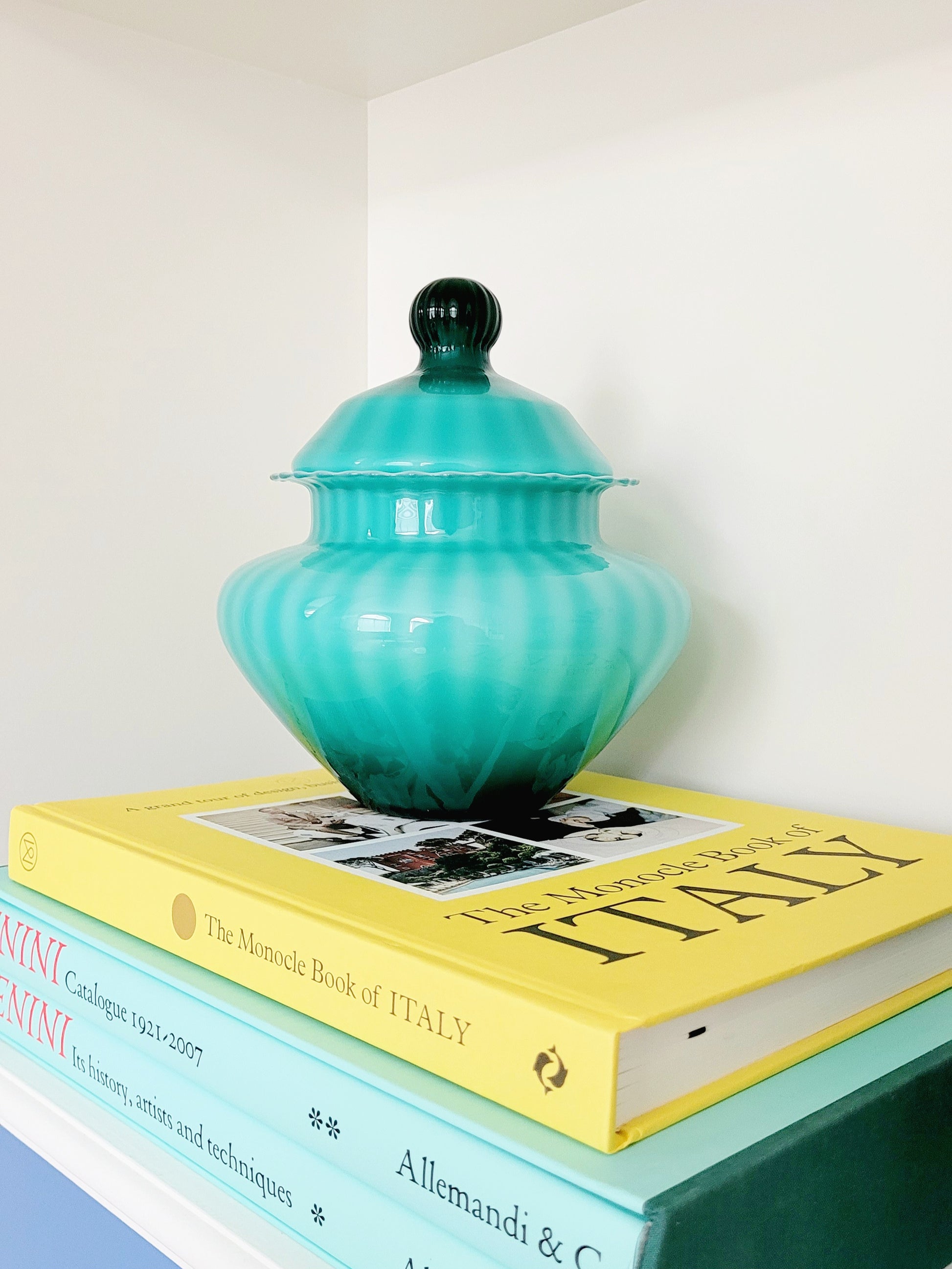 turquoise ribbed Murano bonbonniere
