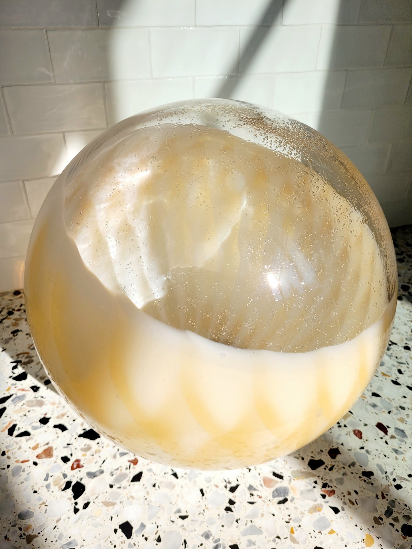 vintage Murano table lamp in amber and clear glass with a beehive pattern and a chrome base