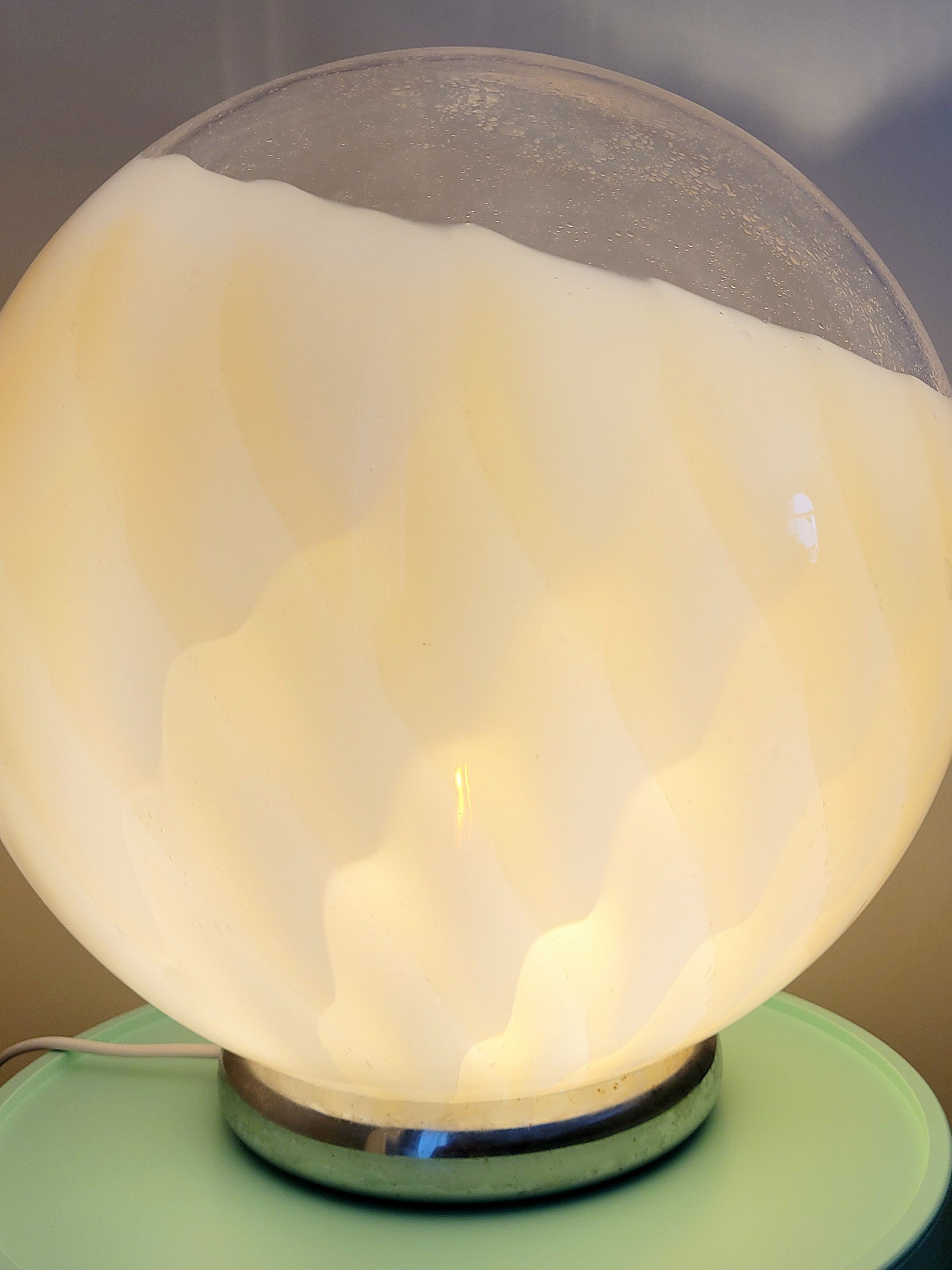 vintage Murano table lamp in amber and clear glass with a beehive pattern and a chrome base