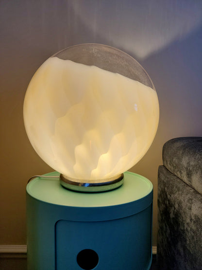 vintage Murano table lamp in amber and clear glass with a beehive pattern and a chrome base
