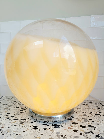 vintage Murano table lamp in amber and clear glass with a beehive pattern and a chrome base