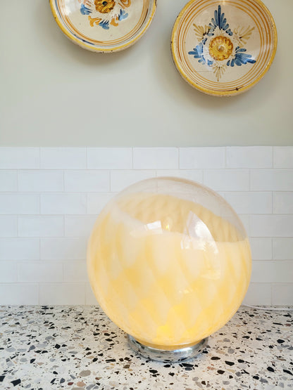 vintage Murano table lamp in amber and clear glass with a beehive pattern and a chrome base