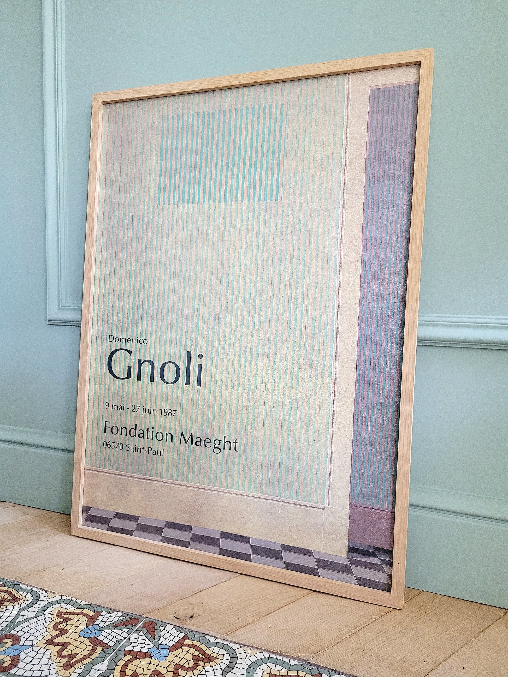 Vintage poster published for the Gnoli Domenico exhibition at the Maeght Foundation in 1987 presenting the work "The Empty House" from 1966