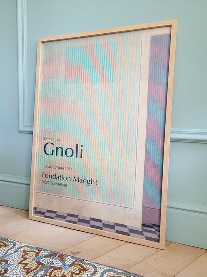 Vintage poster published for the Gnoli Domenico exhibition at the Maeght Foundation in 1987 presenting the work "The Empty House" from 1966