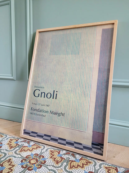 Vintage poster published for the Gnoli Domenico exhibition at the Maeght Foundation in 1987 presenting the work "The Empty House" from 1966