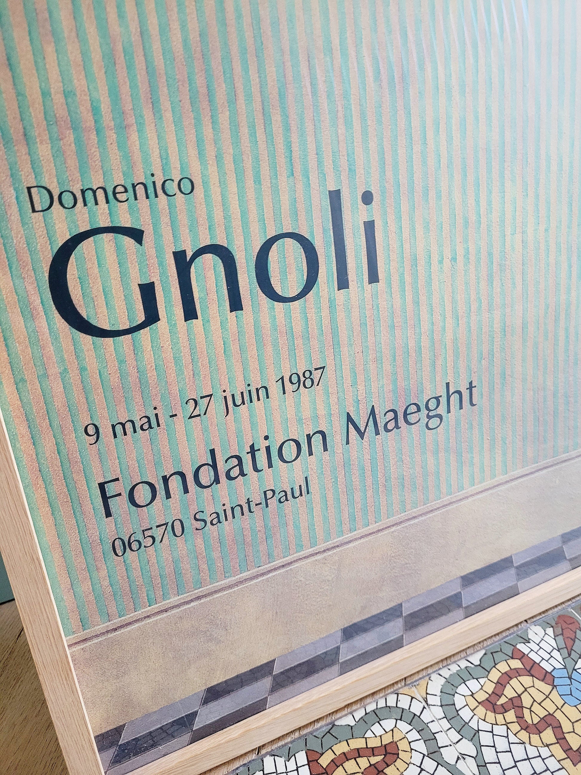 Vintage poster published for the Gnoli Domenico exhibition at the Maeght Foundation in 1987 presenting the work "The Empty House" from 1966